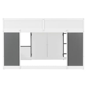 English Elm Twin House Loft Bed with Pull Out Rolling Desk Stair Drawers and Cabinet Storage White+Gray N820S00074E