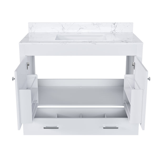 English Elm Modern 43" Bathroom Vanity With Carrara White Top - Stylish, Durable Storage & Soft-Close Features W509S00138