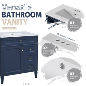 English Elm 30'' Bathroom Vanity Set With Mirror & Storage – Modern Freestanding Design, Ceramic Sink & Drawers SW000127AAC-1