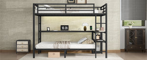 English Elm Full Over Twin Bunk Bed With Integrated Desk, Led Lighting & Usb Ports, Versatile Black Metal Design W1580S00127