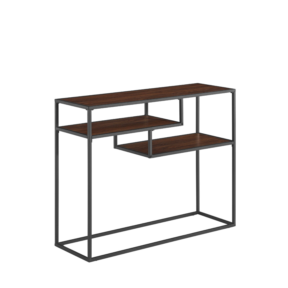 English Elm Walker Edison - Modern Minimal Floating Shelf Entryway Table Dark Walnut – Sleek 2-Shelf MDF & Steel Wall Console for Hallway Storage and Display B185P168982