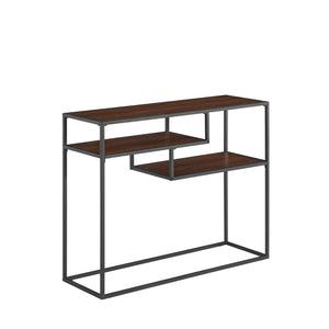 English Elm Walker Edison - Modern Minimal Floating Shelf Entryway Table Dark Walnut – Sleek 2-Shelf MDF & Steel Wall Console for Hallway Storage and Display B185P168982