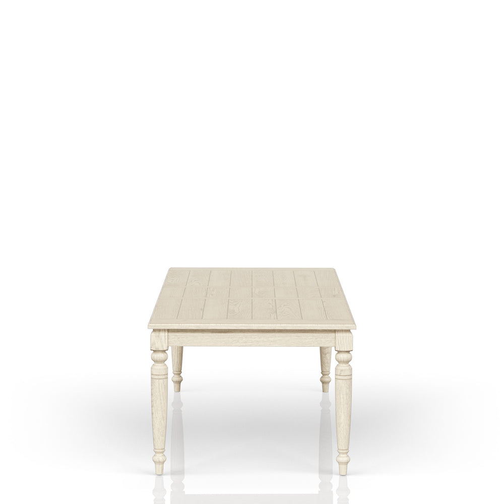 English Elm Table with Leaf Solid Wood Dining Table with 18" Extendable Leaf, Whitewashed Coastal Farmhouse Charm White 73.75 L x 45.75 W x 7.5 H B2699P346373