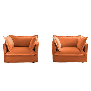 English Elm Set Of 2 Cozy Slipcovered Armchairs In Soft Orange Chenille – Stylish Deep Seating For Any Room W3041S00123-GIGA