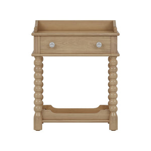English Elm Retro Bedside Nightstand with Turned Rubberwood Legs Open Shelf and Drawer Storage Natural N733P206240M