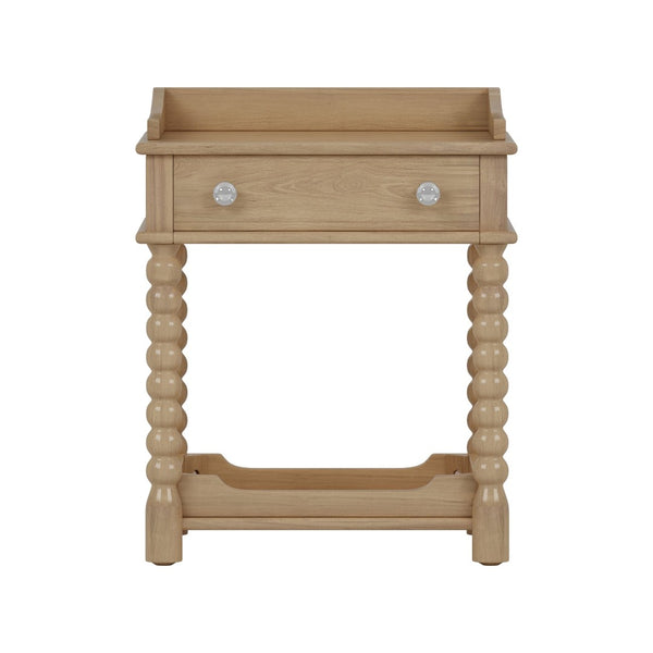 English Elm Retro Bedside Nightstand with Turned Rubberwood Legs Open Shelf and Drawer Storage Natural N733P206240M