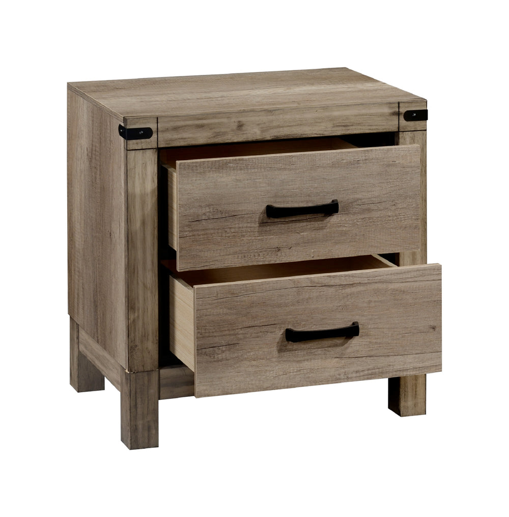 English Elm 1pc Nightstand with Three Spacious Drawers White Mist Finish Metal Hardware Mirrored Top Elegant Storage Brown 27 L x 19 W x 28 H B011P228961