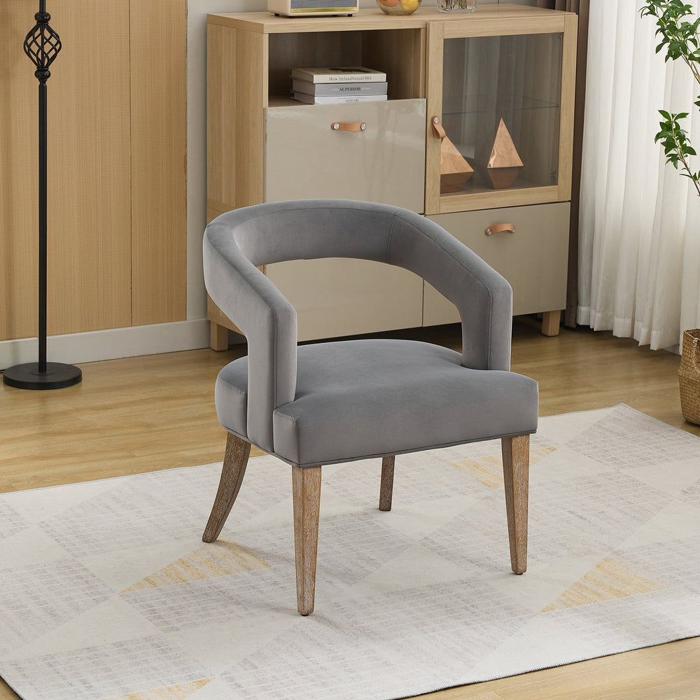 English Elm 25.79" Wide Modern Barrel Accent Chair In Gray Velvet With Weathered Wood Legs For Dining & Living Rooms W3118P254209