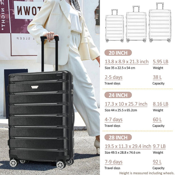 English Elm Hardshell 3 Piece Travel Set with Spinner Wheels Abs Pc Suitcase for Easy Airport Rolling N730P245304B