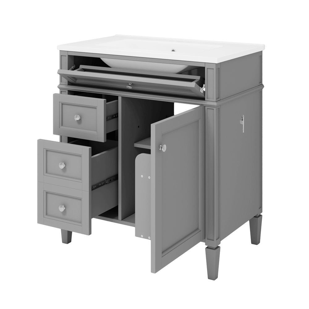 English Elm 30'' Modern Bathroom Vanity With Ceramic Sink, 2 Smooth-Glide Drawers & Tip-Out Compartment Storage N710P206904E