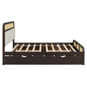 English Elm Queen Wooden Platform Bed With Trundle, 2 Storage Drawers & Padded Headboard In Espresso Finish N820S00010P-GIGA