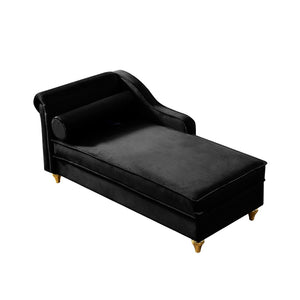 English Elm Modern Black Velvet Storage Chaise Lounge with Gold Legs for Bedroom Living Room W1097P385771