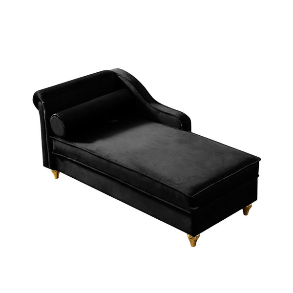 English Elm Modern Black Velvet Storage Chaise Lounge with Gold Legs for Bedroom Living Room W1097P385771