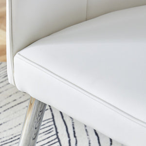 English Elm Modern Pu Leather Dining Chair Set of Six with Curved Back and Polished Metal Legs White+Silver W1151P370779