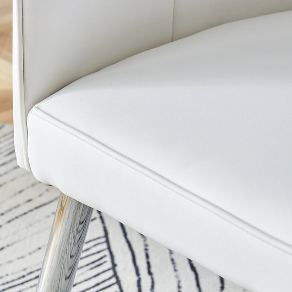 English Elm Modern Pu Leather Dining Chair Set of Six with Curved Back and Polished Metal Legs White+Silver W1151P370779