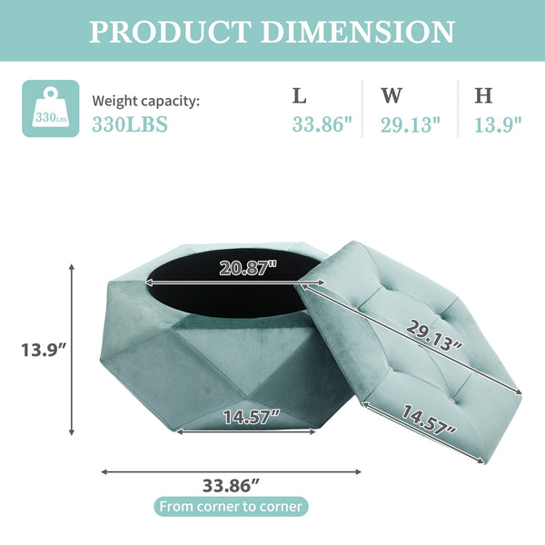 English Elm Christopher Knight Home® - Elegant Velvet Polygon Diamond Tufted Storage Ottoman with Spacious Interior, Durable Multi-Use Seating and Footrest Green 34.64 L x 29.75 W x 15 H N761P277690F