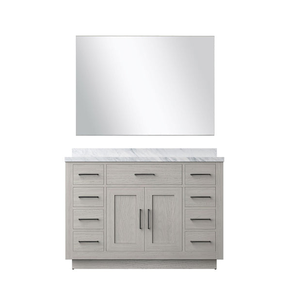 English Elm White Oak Single Bath Vanity Set With Carrara Marble Top & Modern 43" Frameless Mirror, Elegant Design B2731S01404-GIGA