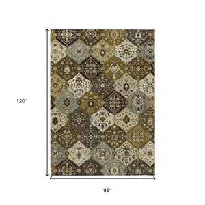 HomeRoots 8' X 10' Floral Medallion Area Rug - Durable, Stain-Resistant, Machine Washable for Indoor & Outdoor Use 658000