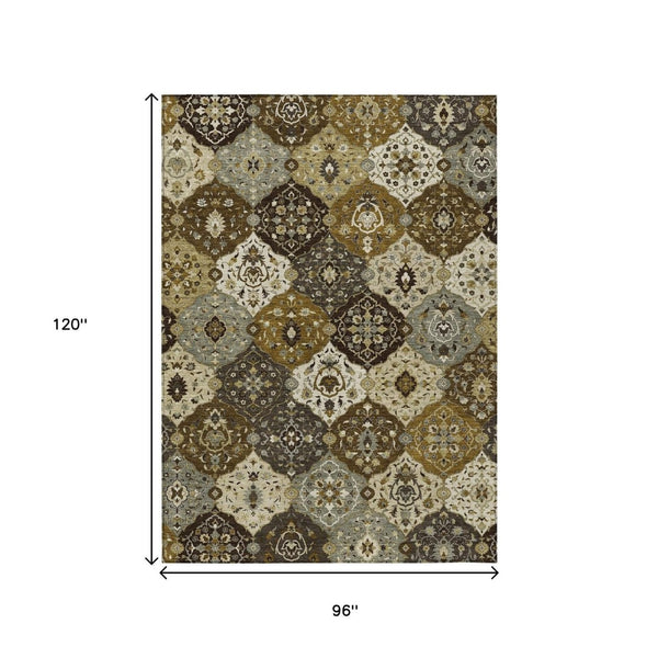 HomeRoots 8' X 10' Floral Medallion Area Rug - Durable, Stain-Resistant, Machine Washable for Indoor & Outdoor Use 658000