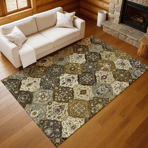 HomeRoots 8' X 10' Floral Medallion Area Rug - Durable, Stain-Resistant, Machine Washable for Indoor & Outdoor Use 658000