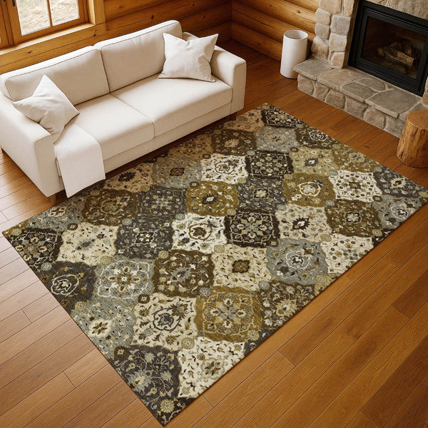 HomeRoots 8' X 10' Floral Medallion Area Rug - Durable, Stain-Resistant, Machine Washable for Indoor & Outdoor Use 658000