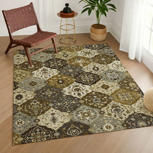 HomeRoots 8' X 10' Floral Medallion Area Rug - Durable, Stain-Resistant, Machine Washable for Indoor & Outdoor Use 658000