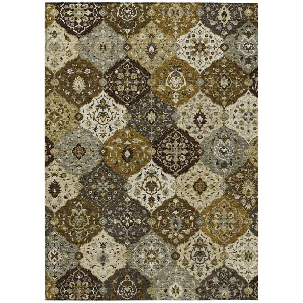 HomeRoots 10' Elegant Floral Medallion Area Rug - Washable Brown, Gray & Gold Design for Indoor/Outdoor Use 658002