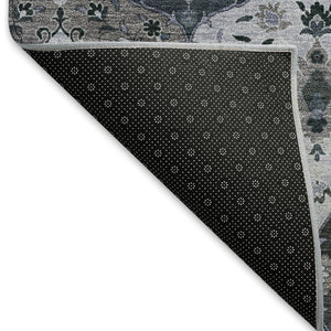 HomeRoots 8' Stylish Denim Blue Gray Floral Medallion Area Rug - Washable, Durable, Indoor & Outdoor Use 658005