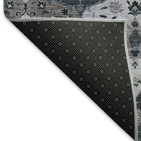HomeRoots 8' Stylish Denim Blue Gray Floral Medallion Area Rug - Washable, Durable, Indoor & Outdoor Use 658005