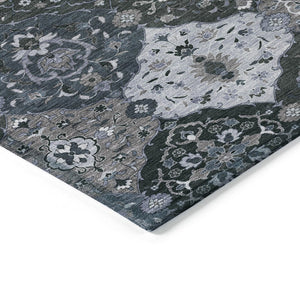 HomeRoots 8' Stylish Denim Blue Gray Floral Medallion Area Rug - Washable, Durable, Indoor & Outdoor Use 658005