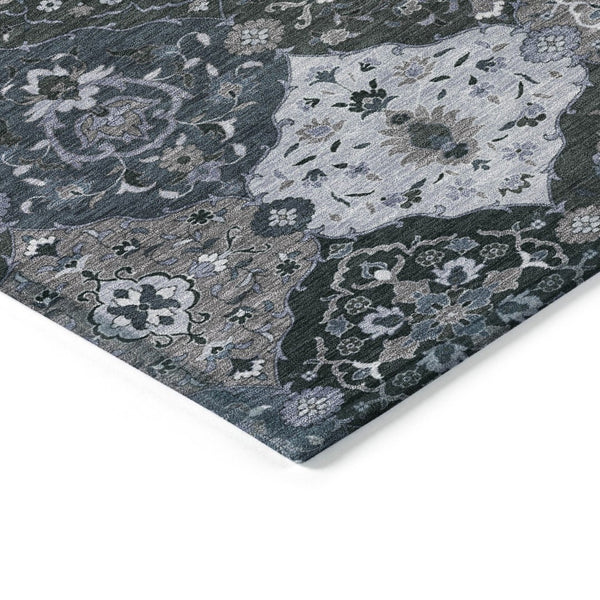 HomeRoots 8' Stylish Denim Blue Gray Floral Medallion Area Rug - Washable, Durable, Indoor & Outdoor Use 658005