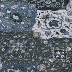 HomeRoots 8' Stylish Denim Blue Gray Floral Medallion Area Rug - Washable, Durable, Indoor & Outdoor Use 658005