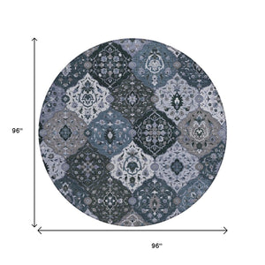 HomeRoots 8' Stylish Denim Blue Gray Floral Medallion Area Rug - Washable, Durable, Indoor & Outdoor Use 658005