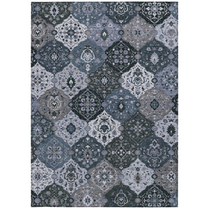 HomeRoots 8' X 10' Floral Medallion Area Rug in Denim Blue & Gray - Washable, Durable for Indoors & Outdoors 658006