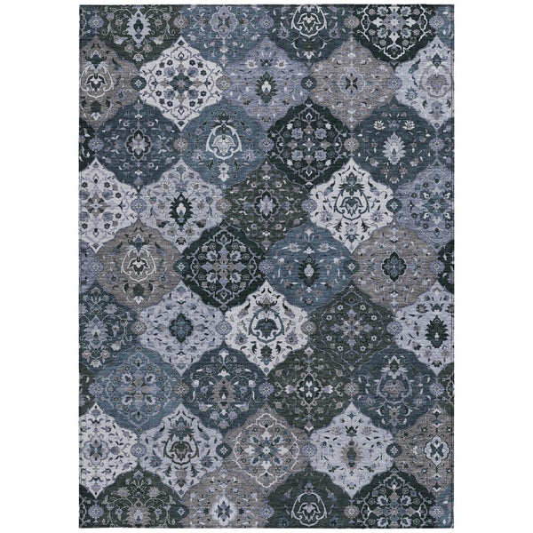 HomeRoots 8' X 10' Floral Medallion Area Rug in Denim Blue & Gray - Washable, Durable for Indoors & Outdoors 658006