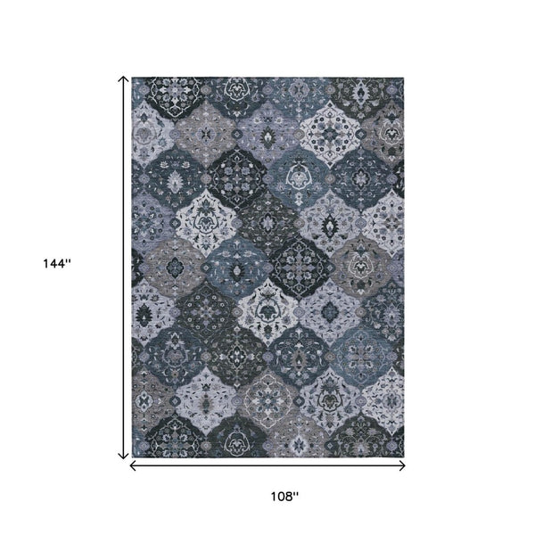 HomeRoots 9' Stylish Denim Blue, Gray & Ivory Floral Medallion Area Rug – Washable, Durable for Indoor/Outdoor Use 658007