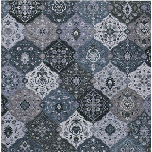 HomeRoots 10' Floral Medallion Area Rug in Denim Blue & Gray - Washable, Stylish for Indoor & Outdoor Use! 658008