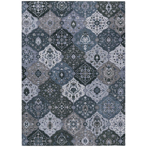 HomeRoots 10' Floral Medallion Area Rug in Denim Blue & Gray - Washable, Stylish for Indoor & Outdoor Use! 658008