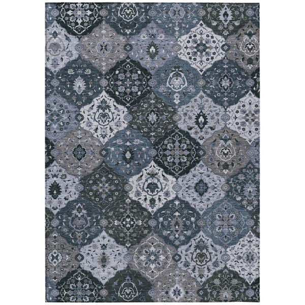 HomeRoots 10' Floral Medallion Area Rug in Denim Blue & Gray - Washable, Stylish for Indoor & Outdoor Use! 658008