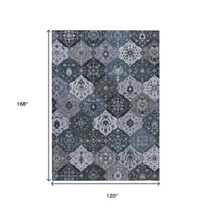 HomeRoots 10' Floral Medallion Area Rug in Denim Blue & Gray - Washable, Stylish for Indoor & Outdoor Use! 658008