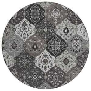 HomeRoots 8' Round Floral Medallion Area Rug in Gray & Ivory - Washable, Durable for Indoor & Outdoor Use! 658011
