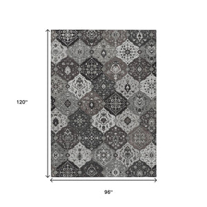 HomeRoots 8' X 10' Elegant Gray Charcoal Ivory Floral Medallion Rug - Washable, Durable for Indoor & Outdoor Use 658012