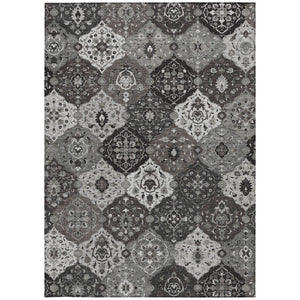 HomeRoots 10' Gray Charcoal & Ivory Floral Medallion Washable Area Rug for Indoor/Outdoor Use, Easy Clean! 658014