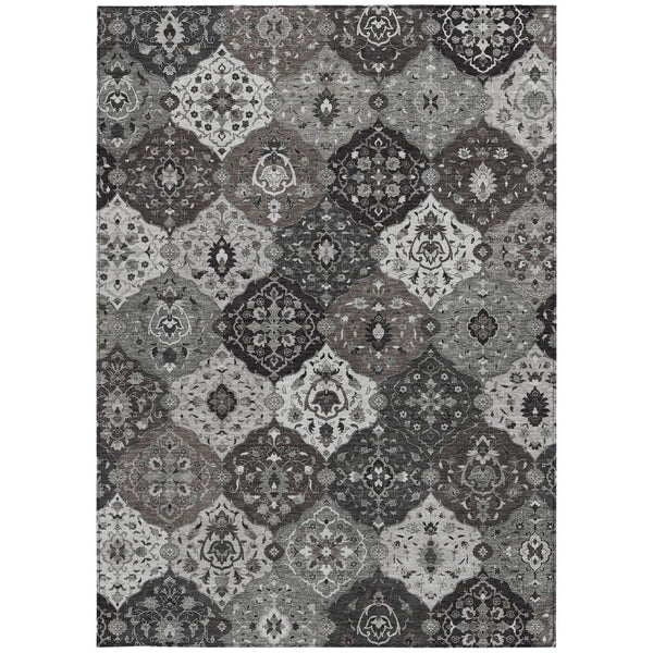 HomeRoots 10' Gray Charcoal & Ivory Floral Medallion Washable Area Rug for Indoor/Outdoor Use, Easy Clean! 658014