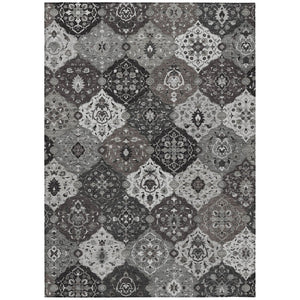 HomeRoots 10' Gray Charcoal & Ivory Floral Medallion Washable Area Rug for Indoor/Outdoor Use, Easy Clean! 658014