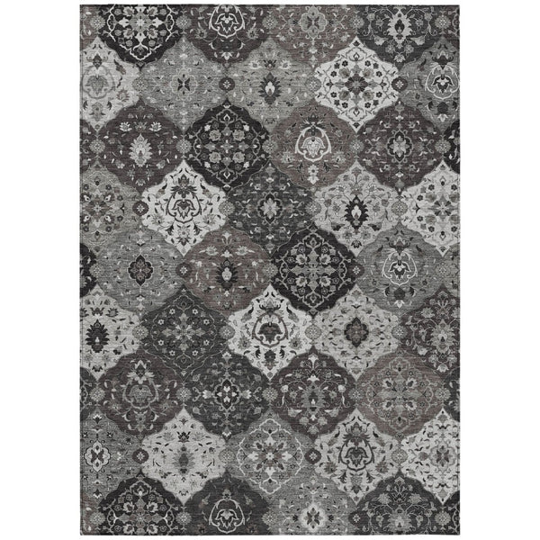 HomeRoots 10' Gray Charcoal & Ivory Floral Medallion Washable Area Rug for Indoor/Outdoor Use, Easy Clean! 658014
