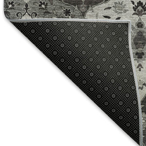 HomeRoots 10' Gray Charcoal & Ivory Floral Medallion Washable Area Rug for Indoor/Outdoor Use, Easy Clean! 658014