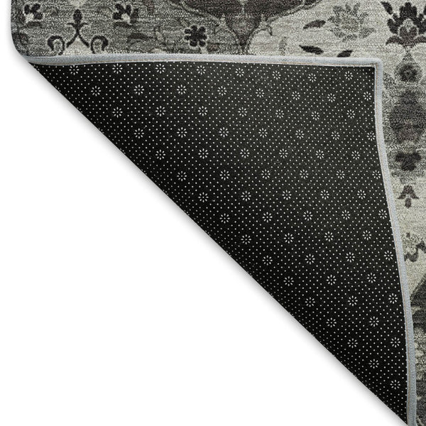 HomeRoots 10' Gray Charcoal & Ivory Floral Medallion Washable Area Rug for Indoor/Outdoor Use, Easy Clean! 658014