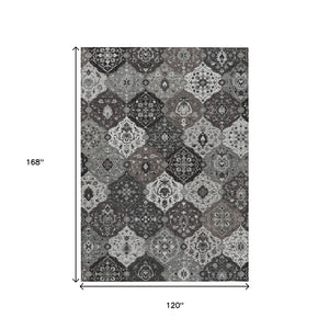 HomeRoots 10' Gray Charcoal & Ivory Floral Medallion Washable Area Rug for Indoor/Outdoor Use, Easy Clean! 658014