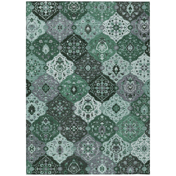 HomeRoots 5' X 8' Floral Medallion Area Rug - Stylish Green, Ivory & Gray Design for Indoor/Outdoor Durability 658016